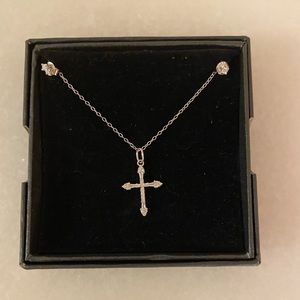 Cubic zirconia cross necklace with stud earrings